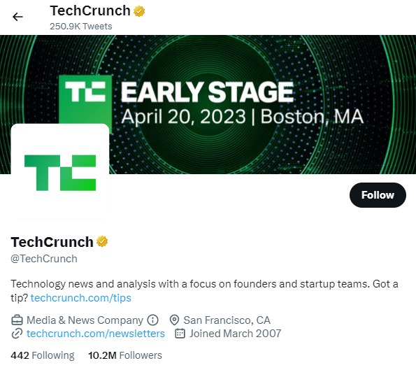 tech crunch twitter account