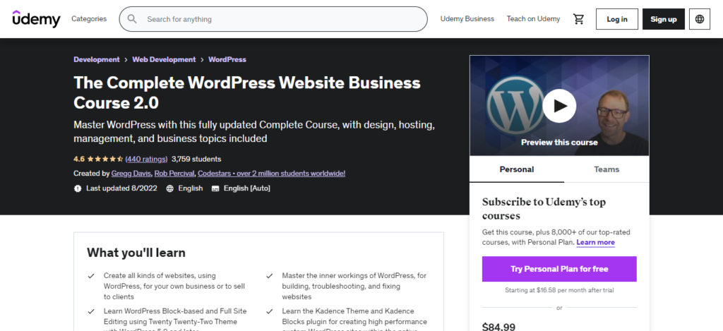 best wordpress course Complete WordPress Website Business Course 2.0